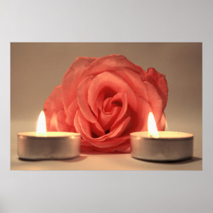 steg två stearinljus rosa blom- foto poster