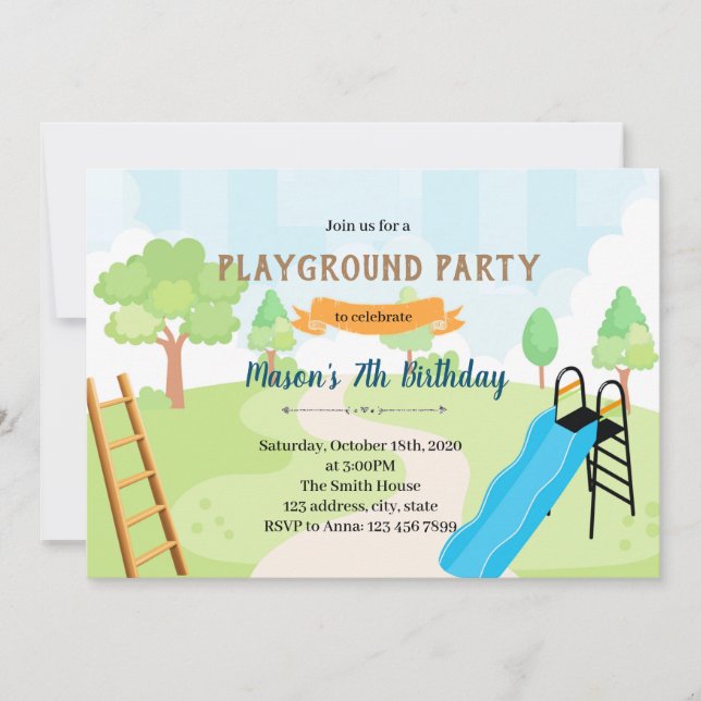 Stege och rutschkana födelsedagstema Inbjudan (Framsida)