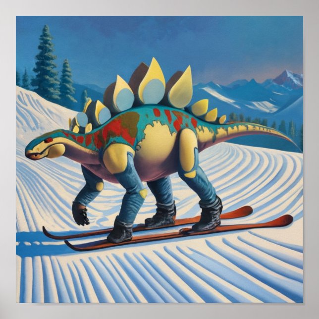 Stego-Slopes: Skiing Stegosaurus Wall Art Poster (Framsidan)