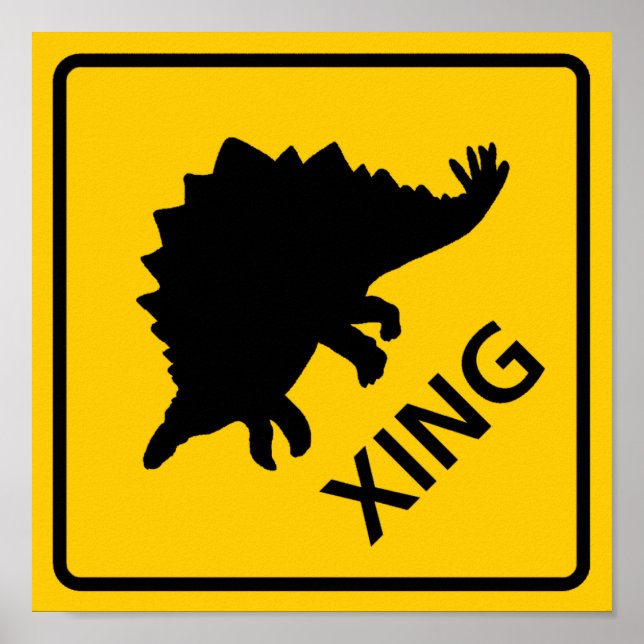 Stegosaur Crossing Highway Sign Dinosaur Poster (Framsidan)