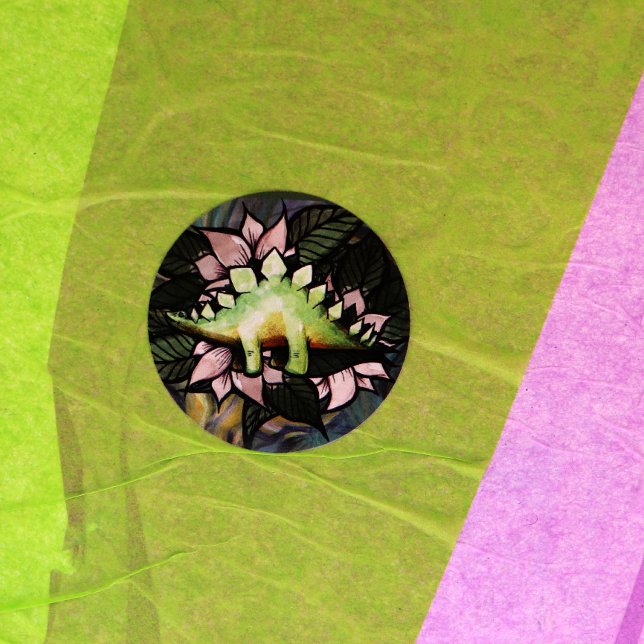 Stegosaur Dinosaur Flower Dinosaurs Runt Klistermärke (Skapare uppladdad)