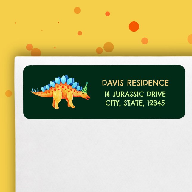 Stegosaurus Dinosaur Boys Birthday Watercolor Returadress Etikett (Stegosaurus Dinosaur Boys Birthday Watercolor Label)