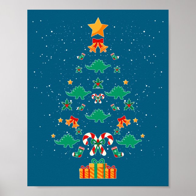 Stegosaurus Dinosaur Christmas Tree Xmas Long Slee Poster (Framsidan)