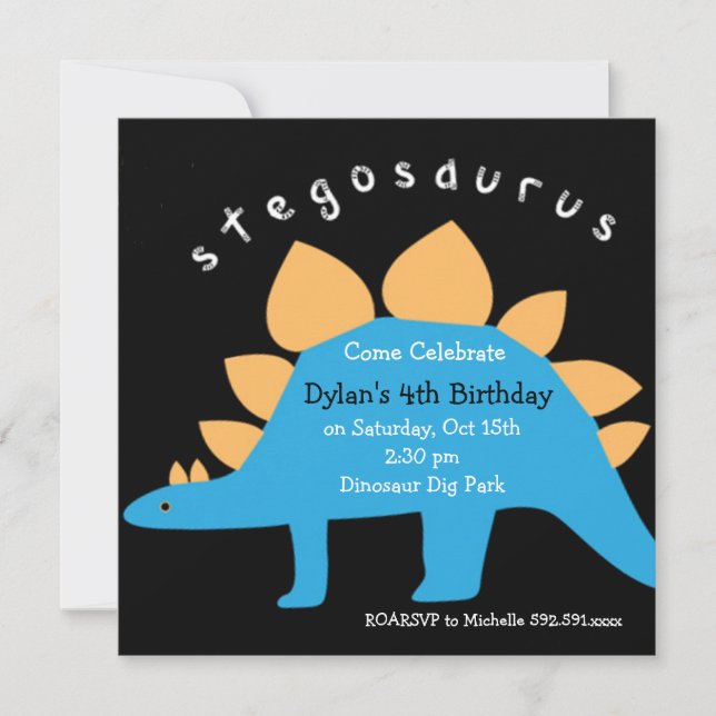 Stegosaurus Dinosaur Födelsedagsfest inbjudan (Framsida)