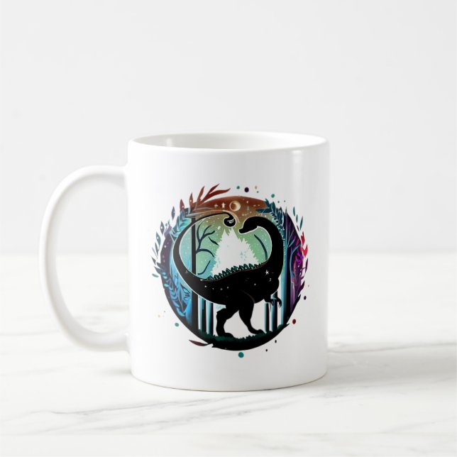 Stegosaurus Dinosaur Forest Silhouette Design Kaffemugg (Vänster)
