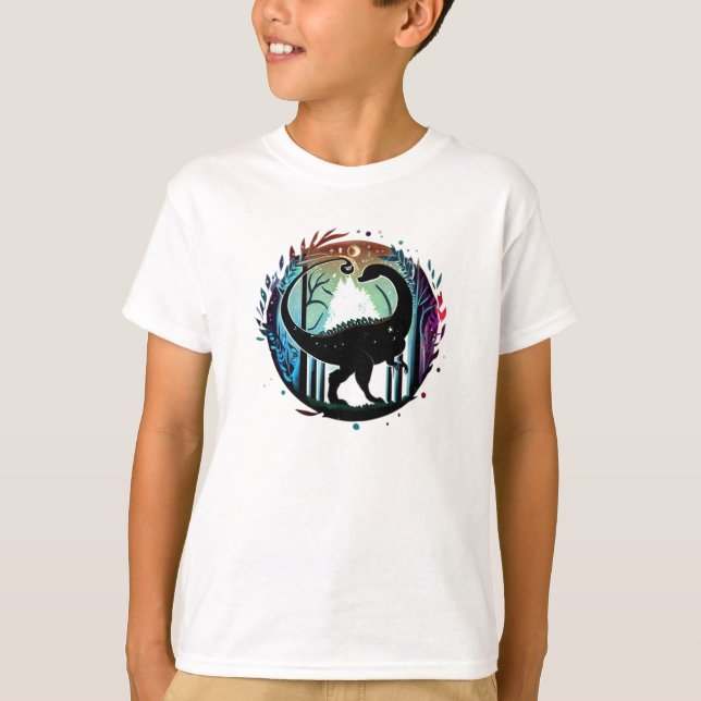 Stegosaurus Dinosaur Forest Silhouette Design T Shirt (Framsida)