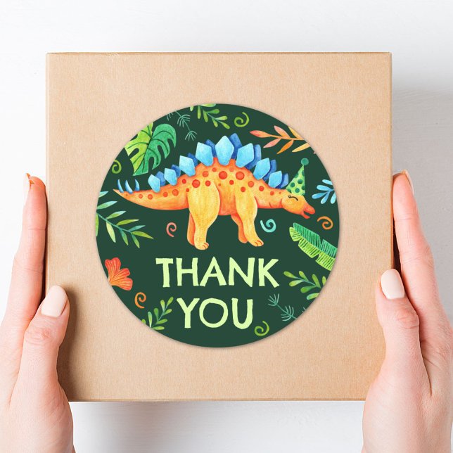 Stegosaurus Dinosaur Tack Birthday Runt Klistermärke (Stegosaurus Dinosaur Thank You Birthday Classic Round Sticker)