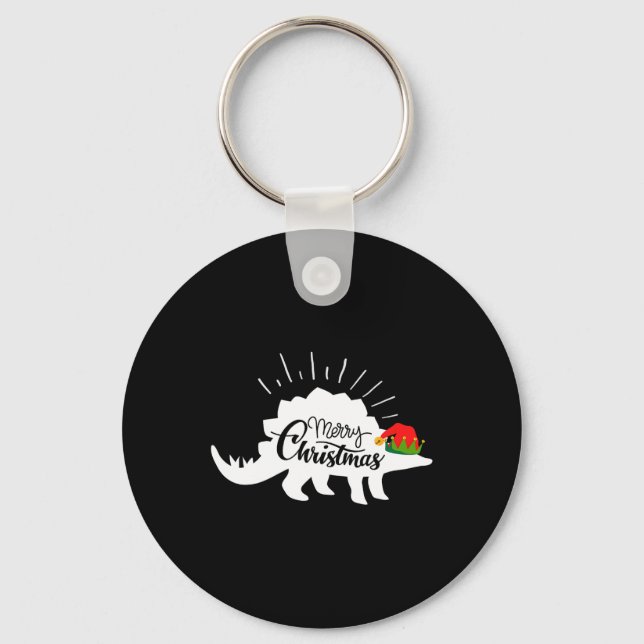 Stegosaurus God Jul Rolig Dinosaurie  Nyckelring (Framsida)