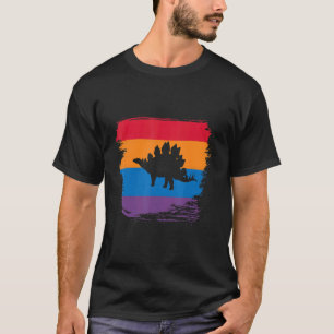 Stegosaurus Shadow Silhouette med färgstark Flagga T Shirt