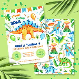 Stegosaurus Stomp Chomp och Roar Dinosaur Birthday Inbjudningar