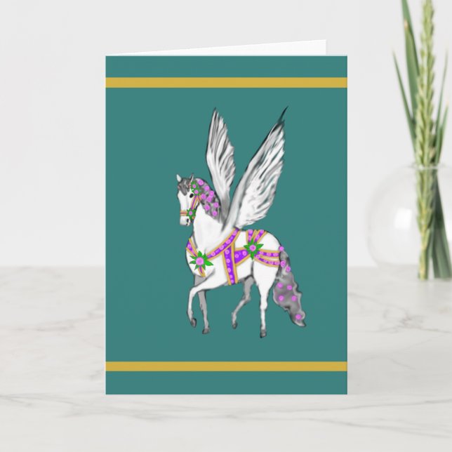 Stegrande antika karusell Pegasus-hästkort Kort (Framsida)