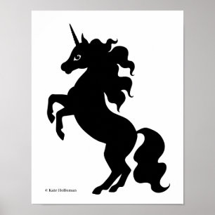 Stegrande Enhörning - Minimalistisk Svart och Vit Poster