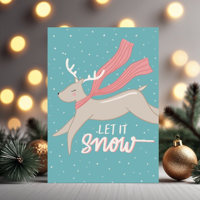 Stegrande ren - Falt julkort Helgkort (Prancing reindeer folded holiday card. Illustrated and hand-lettered by Clearlytangled Studio.)