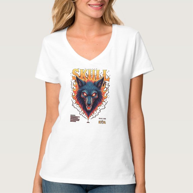Steidon Skull - Flamande Varg huvud Tee (Framsida)