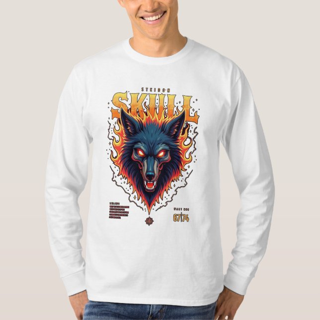 Steidon Skull - Flamande Varg huvud Tee (Framsida)