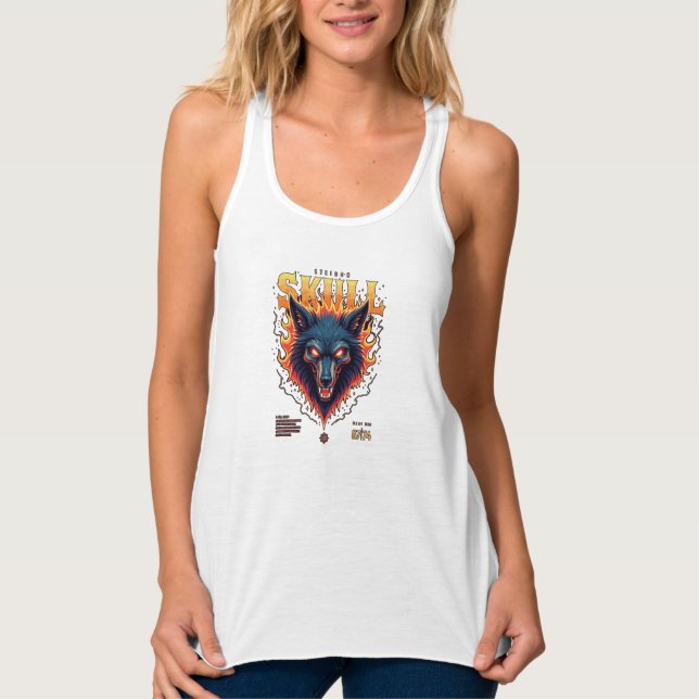 Steidon Skull - Flamande Varg huvud Tee Linne Med Racerback (Framsida)