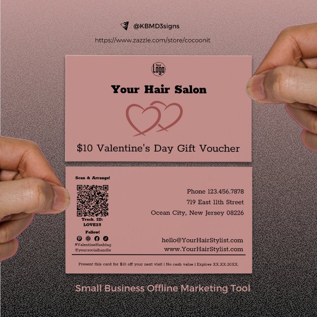 Steilist Valentines Day Gift $10 Gift Voucher Card Visitkort (Modern Hair Stylist Valentine's Day Gift Voucher Card, Small Business Marketing Tool)