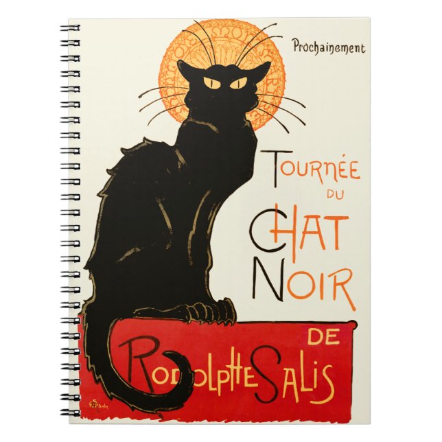 Steinlen Svart Katt Klassisk Fransk Chat Noir Affi Anteckningsbok Med Spiral (Framsidan)