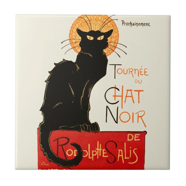 Steinlen Svart Katt Klassisk Fransk Chat Noir Affi Kakelplatta (Framsidan)