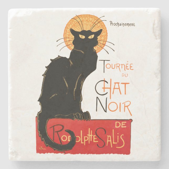 Steinlen Svart Katt Klassisk Fransk Chat Noir Affi Stenunderlägg (Framsidan)