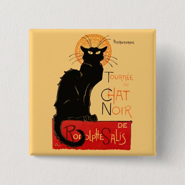 Steinlen Svart Katt Klassisk Konst Knapp (Framsida)