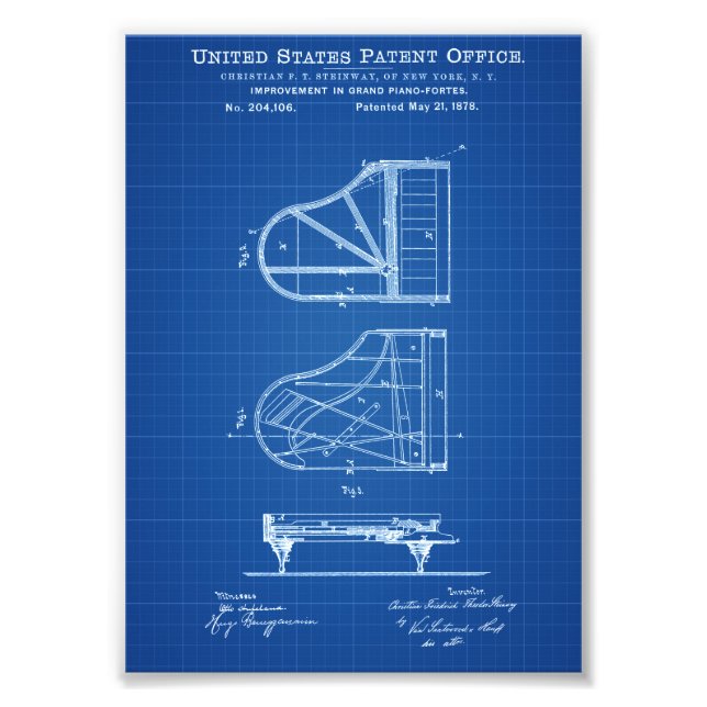Steinway Piano Patent - Patent Print Fototryck (Framsidan)