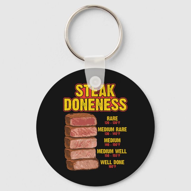 Stekdonenessdiagram tabellguide BBQ kött kock Pit Nyckelring (Framsida)