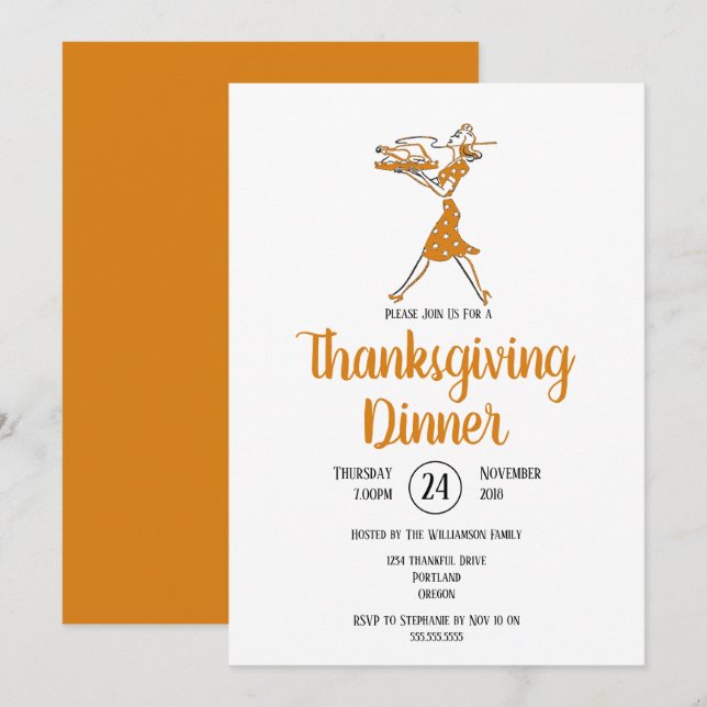 Stekning av kalkon Retro Thanksgiving-middag Inbjudningar (Fram/baksida)