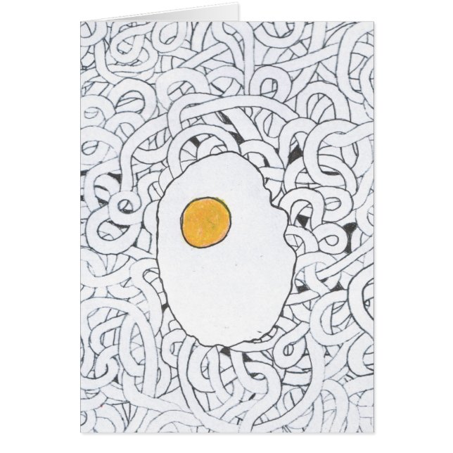 Stekt ägg och spagetti hälsningskort (Framsidan)