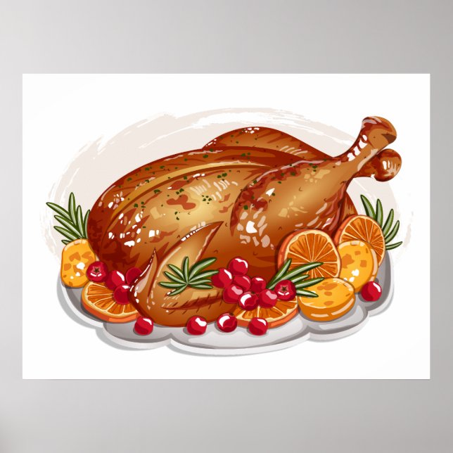 Stekt Turkiet Platt Jul Middag Illustration Poster (Framsidan)