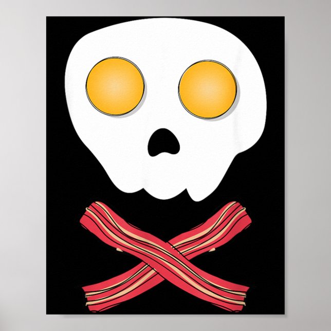 Stekta ägg bacon dödskalle frukost brunch mat barn poster (Framsidan)