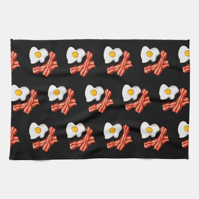 Stekta ägg Bacon Frukostälskare Matglad Skräpmat Kökshandduk (Horisontell)