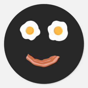 Stekta ägg Bacon Glad ansikte Frukost Mat Barn Runt Klistermärke