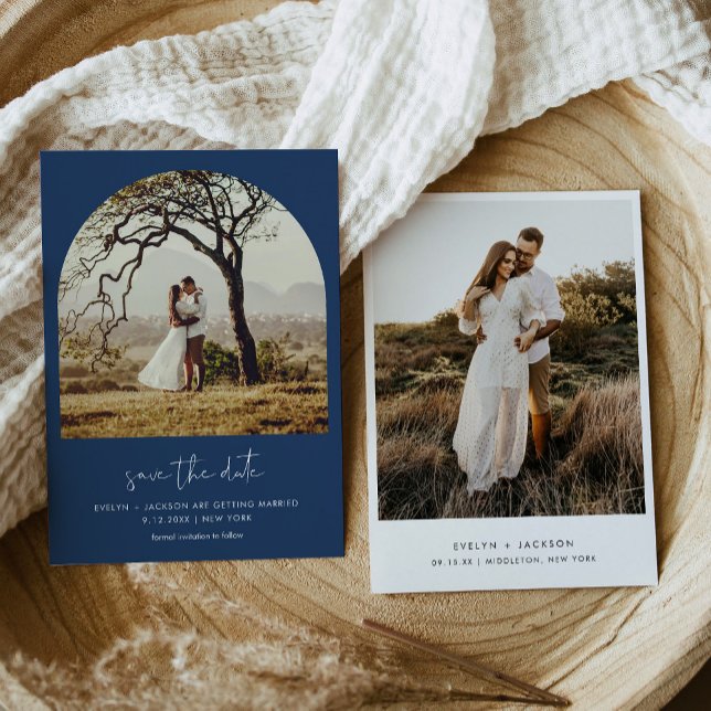STELLA Arch Photo Save Date Navy Inbjudningar (Skapare uppladdad)