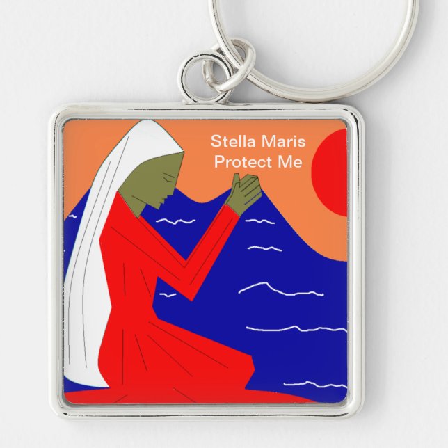 Stella Maris skyddar mig Fyrkantig Silverfärgad Nyckelring (Framsidan)