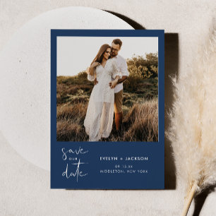 STELLA Modern Edgy Photo Save Date Navy Inbjudningar
