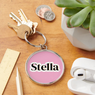 Stella namn söt design rund silverfärgad nyckelring