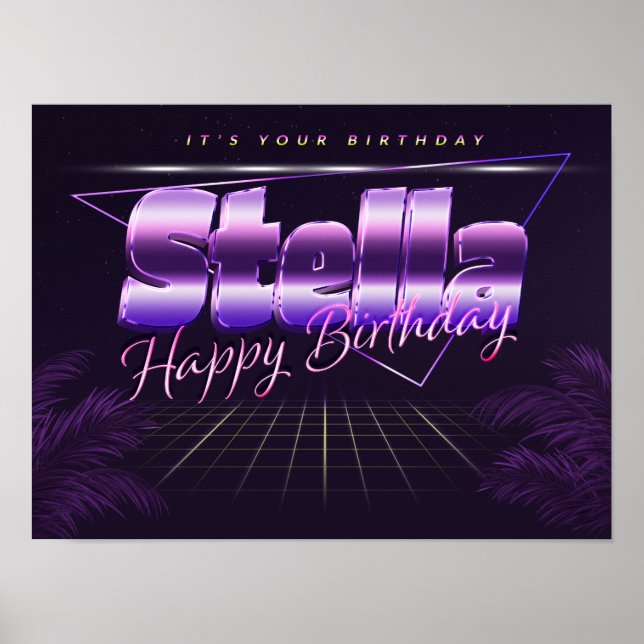 Stella Namn Vorname lila retro Poster Geburtstag (Framsidan)