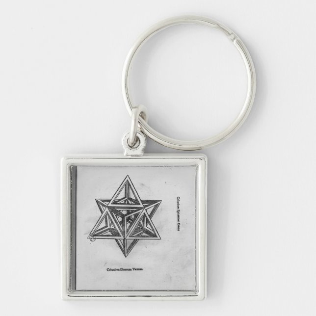 Stella octangula, från 'De Divina Proportione' Fyrkantig Silverfärgad Nyckelring (Framsidan)