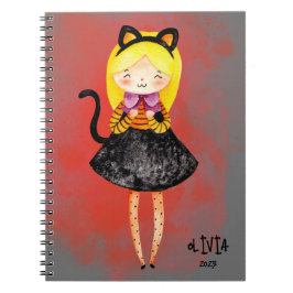 Stellalunarts Cute Girl Halloween Cat Anteckningsbok