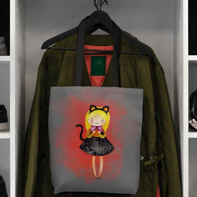 Stellalunarts Cute Girl Halloween Cat Tygkasse (Stellalunarts Cute Girl Halloween Cat designs will brighten up your day. )