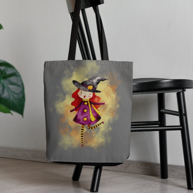 Stellalunarts Halloween Witch Cute Girl Tygkasse (Stellalunarts' cute Halloween witch designs, be stylish with this elegant shopping bag!)