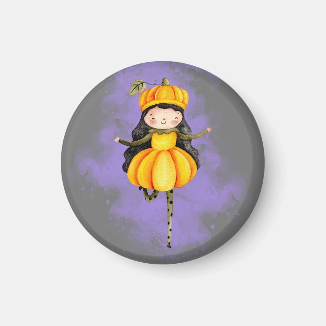 Stellalunarts Pumpa Halloween Söt Tjej Magnet (Framsidan)