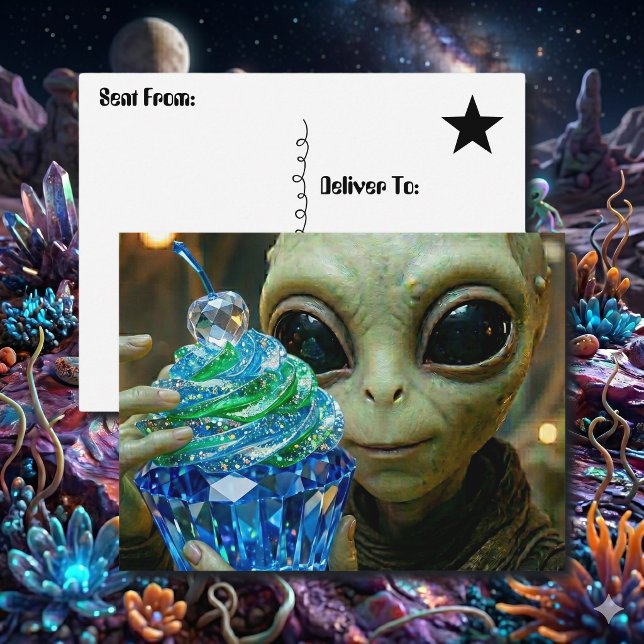 Stellar Alien Kristallin Cupcake Säger Hej Vykort (Skapare uppladdad)
