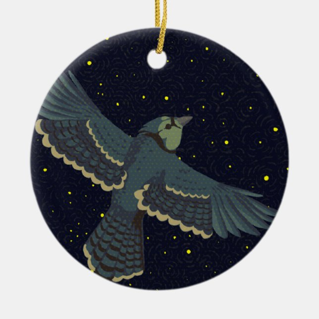 Stellar Blue Jay Julgransprydnad Keramik (Framsidan)