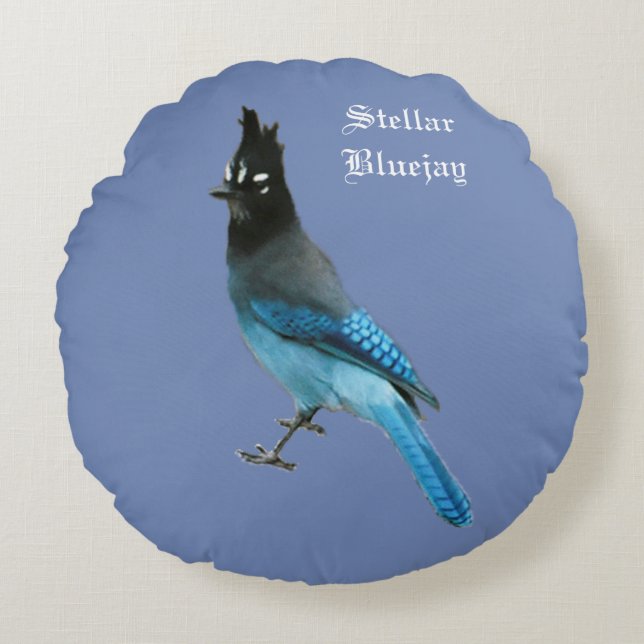 Stellar Blue Jay round Rund Kudde (Framsidan)