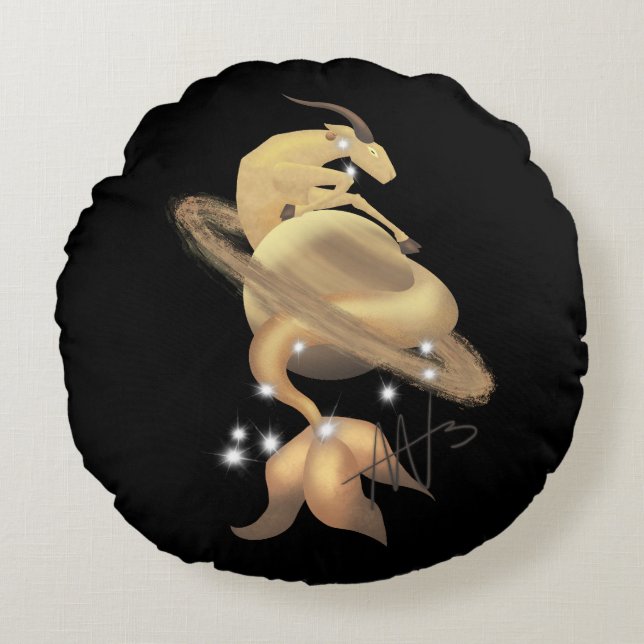 Stellar Capricorn Saturn Zodiac Rund Kudde (Framsidan)