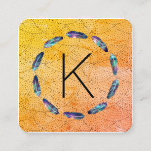 Stellar Feather Mönster med Monogram Fyrkantigt Visitkort