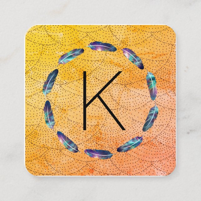 Stellar Feather Mönster med Monogram Fyrkantigt Visitkort (Framsida)