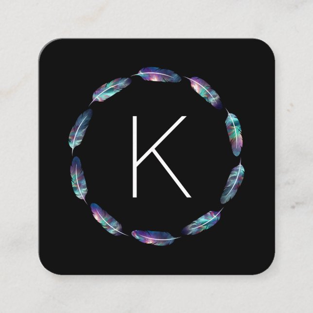 Stellar Feather Mönster med Monogram Fyrkantigt Visitkort (Framsida)